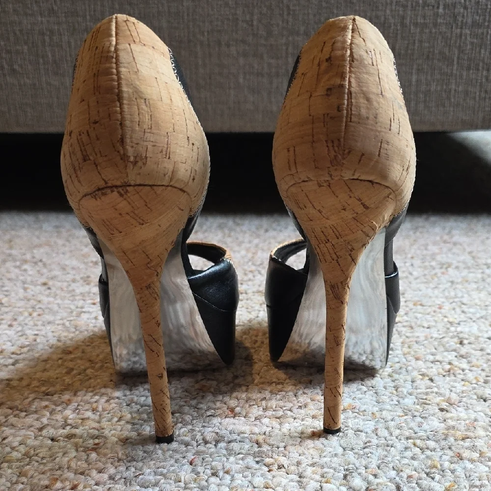 Bebe Black and Tan Open-Toe Heels - Picture 7 of 7